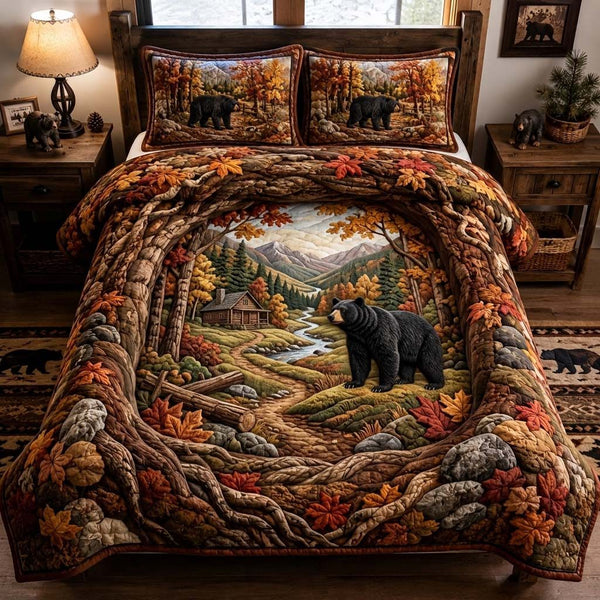 Bear Valley Lodge quilted 3-piece bedding set on a made bed with two matching pillow shams
