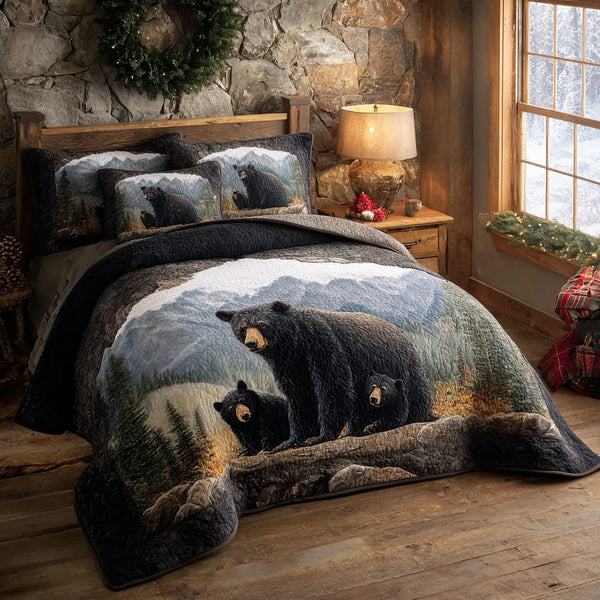 Bear Valley quilted 3-piece bedding set on a made bed with two matching pillow shams