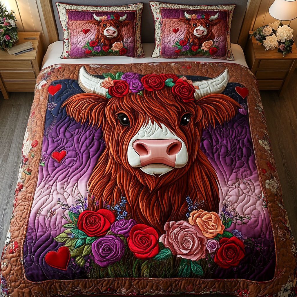 Beastly Love quilted 3-piece bedding set on a made bed with two matching pillow shams