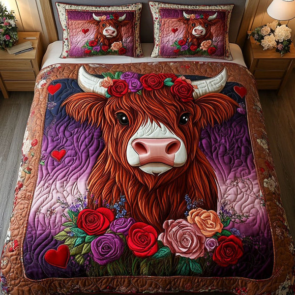 Beastly Love quilted 3-piece bedding set on a made bed with two matching pillow shams