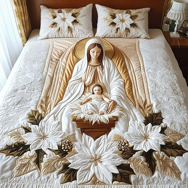 Bethlehem Starlight quilted 3-piece bedding set on a made bed with two matching pillow shams