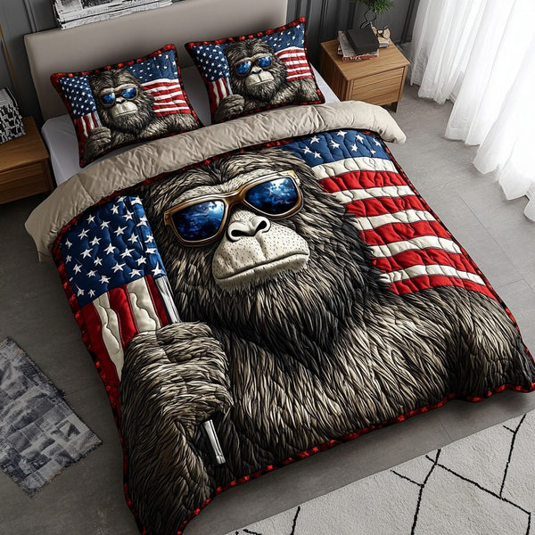 BigFoot Cool quilted 3-piece bedding set on a made bed with two matching pillow shams