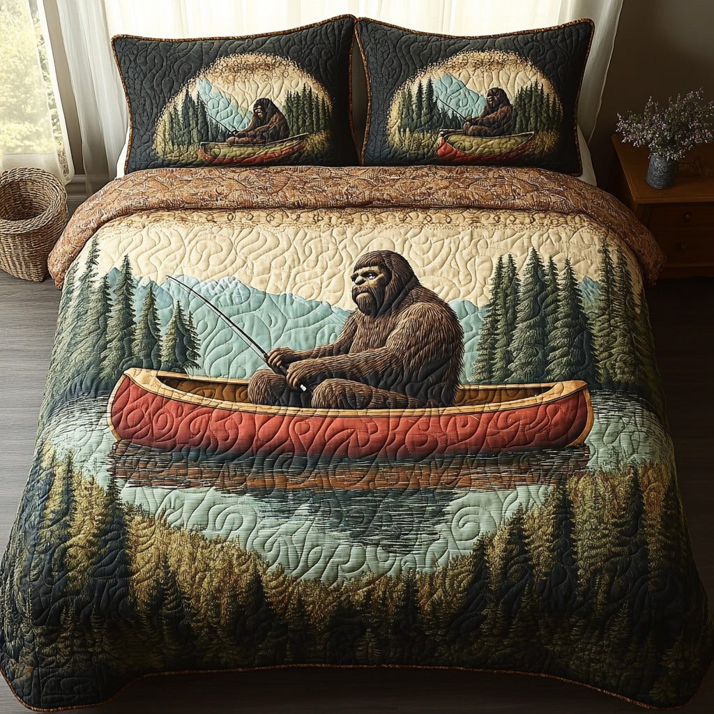 Bigfoot Current quilted 3-piece bedding set on a made bed with two matching pillow shams