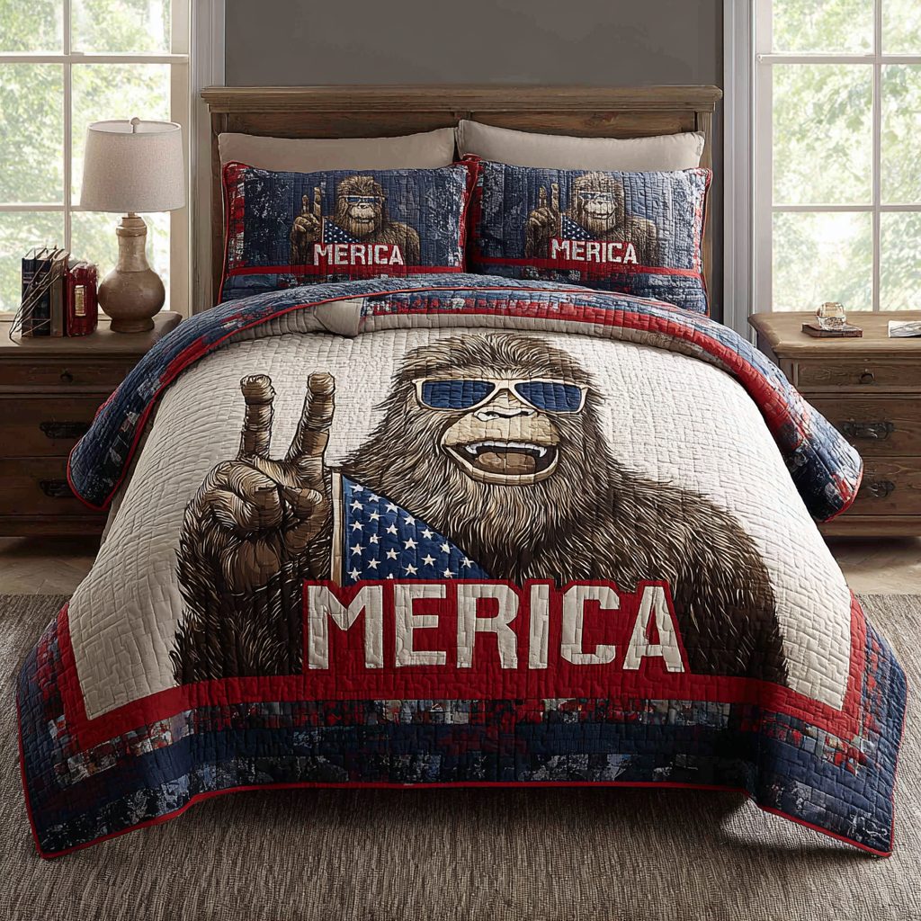 BigFoot Legend quilted 3-piece bedding set on a made bed with two matching pillow shams