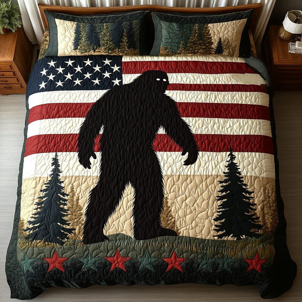 BigFoot Wave quilted 3-piece bedding set on a made bed in a light coastal bedroom
