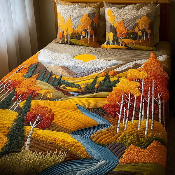 Birch Valley quilted 3-piece bedding set on a made bed with two matching pillow shams