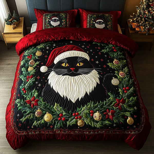 Black Cat Charm quilted 3-piece bedding set on a made bed with two matching pillow shams