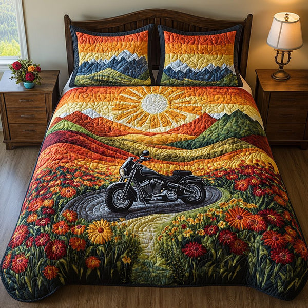 Black Cruiser quilted 3-piece bedding set on a made bed with two matching pillow shams