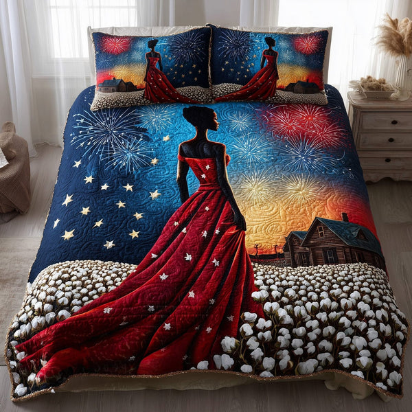 Black History quilted 3-piece bedding set on a made bed with two matching pillow shams