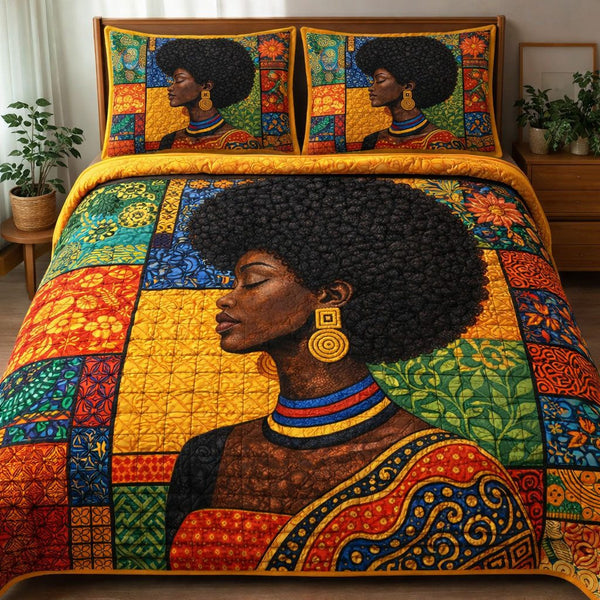 Black Queen quilted 3-piece bedding set on a made bed with two matching pillow shams