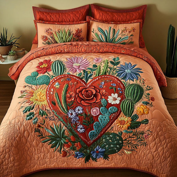 Bloom Nest quilted 3-piece bedding set on a made bed with two matching pillow shams