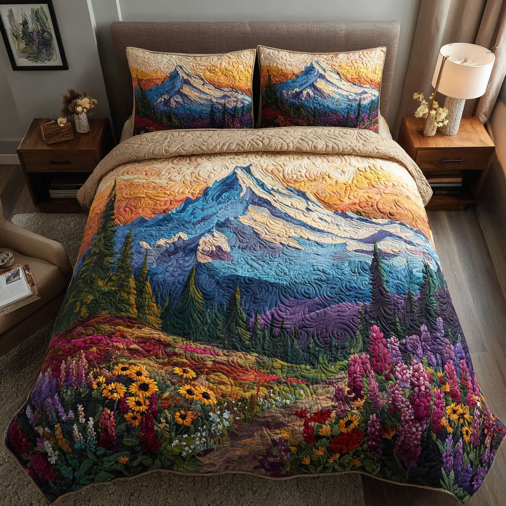 Bloom Ridge quilted 3-piece bedding set on a made bed with two matching pillow shams