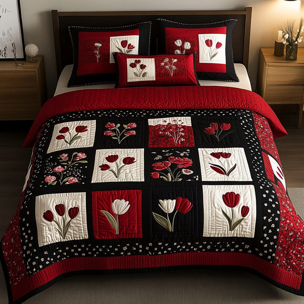 Bloom Square quilted 3-piece bedding set on a made bed with two matching pillow shams