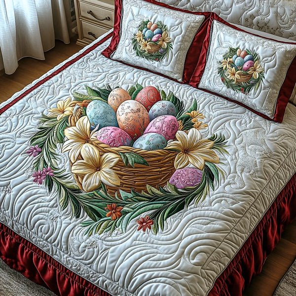 Blooming Hope quilted 3-piece bedding set on a made bed with two matching pillow shams