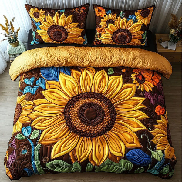 Blooming Joy quilted 3-piece bedding set on a made bed with two matching pillow shams