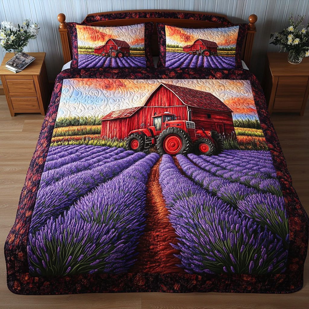 Blooming Twilight quilted 3-piece bedding set on a made bed with two matching pillow shams