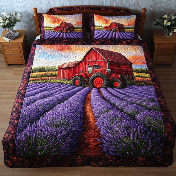 Blooming Twilight quilted 3-piece bedding set on a made bed with two matching pillow shams
