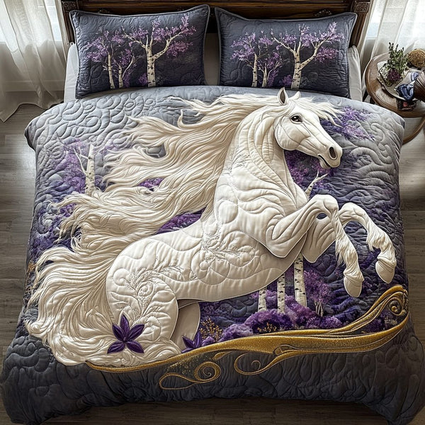 Blossom and Bridle quilted 3-piece bedding set on a made bed with two matching pillow shams