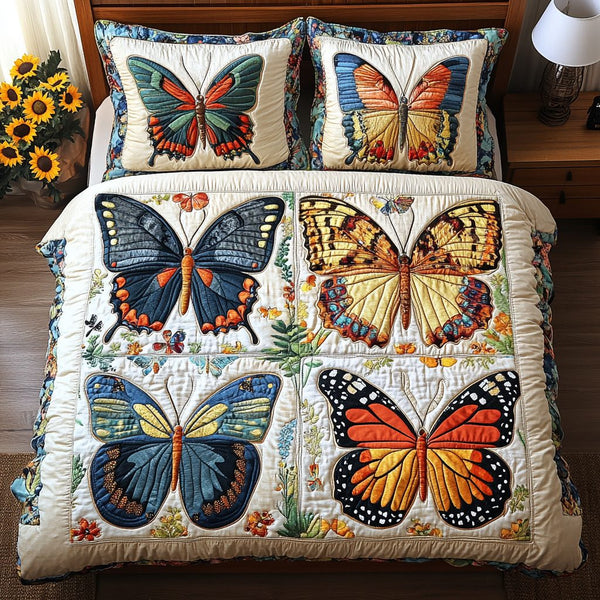 Blossom Beauty quilted 3-piece bedding set on a made bed with two matching pillow shams