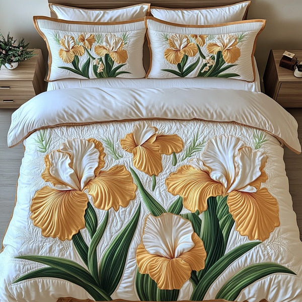 Blossom Bliss quilted 3-piece bedding set on a made bed with two matching pillow shams
