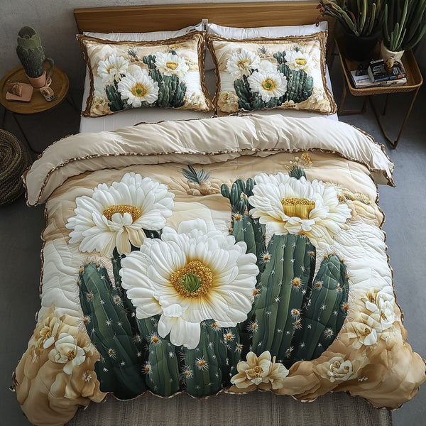 Blossom Bloom quilted 3-piece bedding set on a made bed with two matching pillow shams