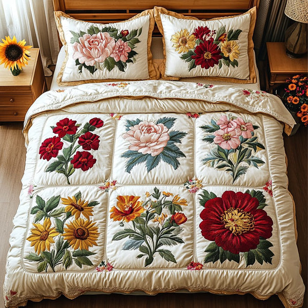 Blossom Breeze quilted 3-piece bedding set on a made bed with two matching pillow shams