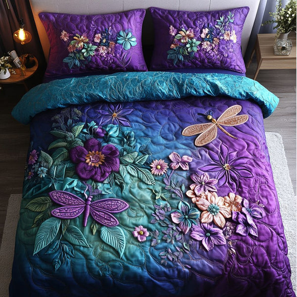 Blossom Dance quilted 3-piece bedding set on a made bed with two matching pillow shams