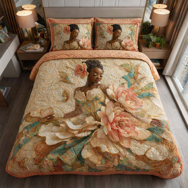 Blossom Dream quilted 3-piece bedding set on a made bed with two matching pillow shams