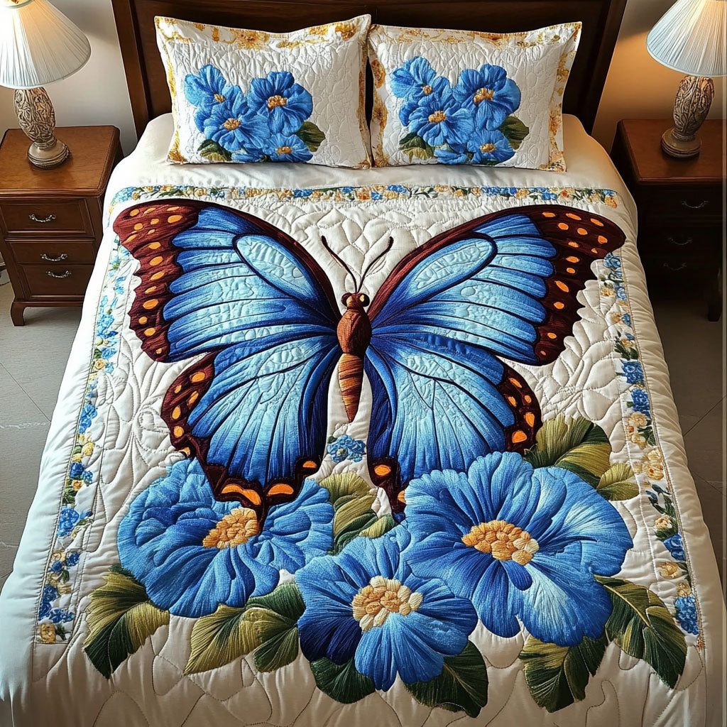 Blossom Dream quilted 3-piece bedding set on a made bed with two matching pillow shams