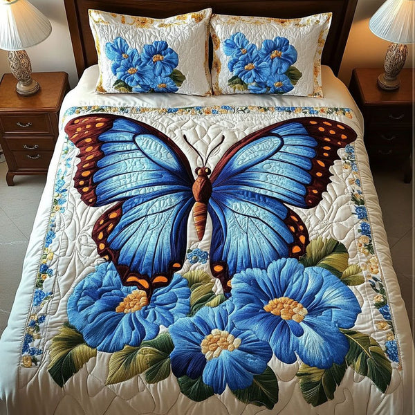 Blossom Dream quilted 3-piece bedding set on a made bed with two matching pillow shams