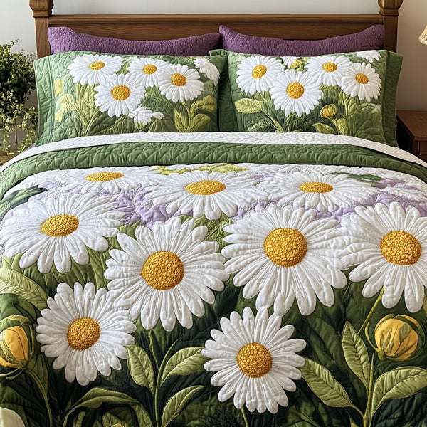Blossom Field quilted 3-piece bedding set on a made bed with two matching pillow shams
