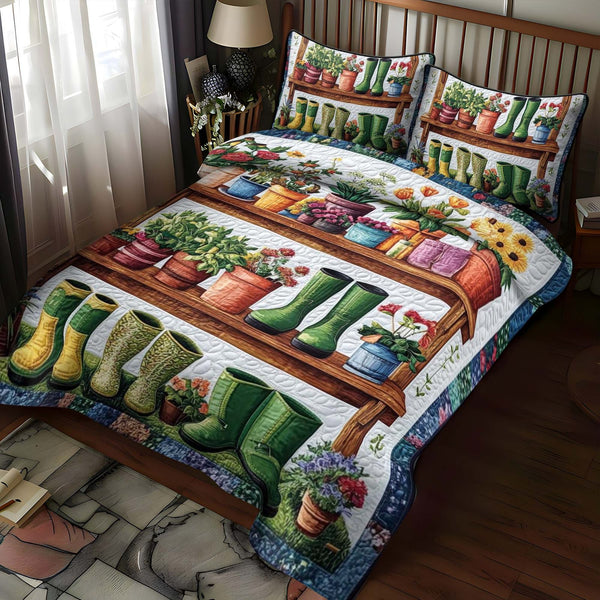 Blossom Shelf quilted 3-piece bedding set on a made bed with two matching pillow shams