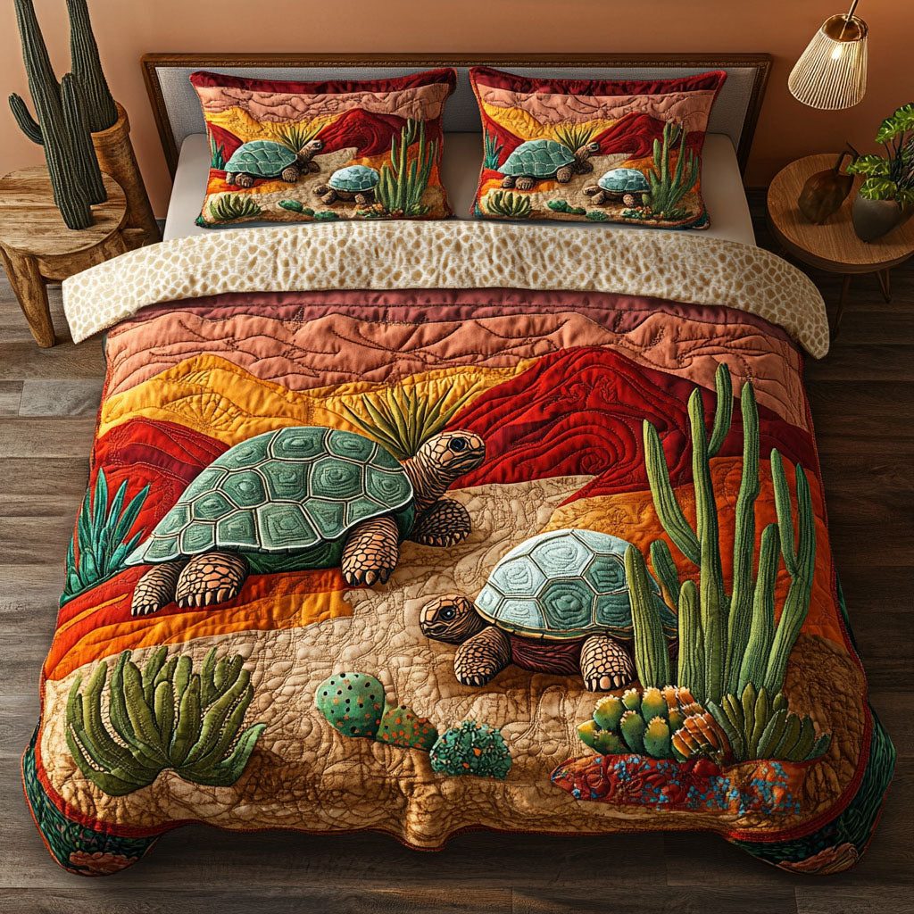 Blossom Shell quilted 3-piece bedding set on a made bed in a light coastal bedroom