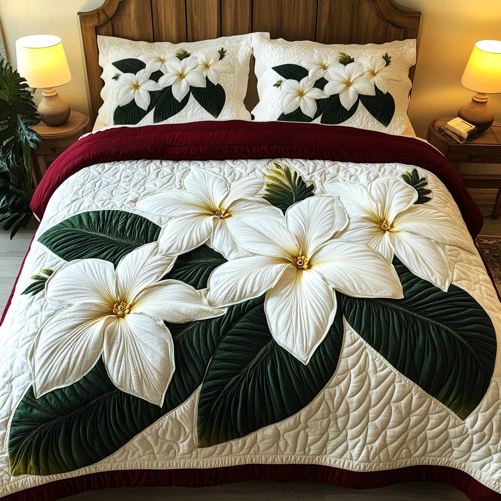 Blossom Vibes quilted 3-piece bedding set on a made bed with two matching pillow shams