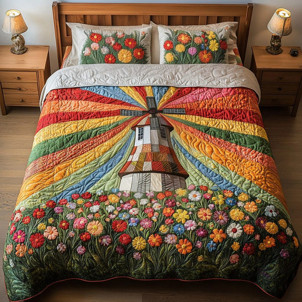 Blossom Vista quilted 3-piece bedding set on a made bed with two matching pillow shams