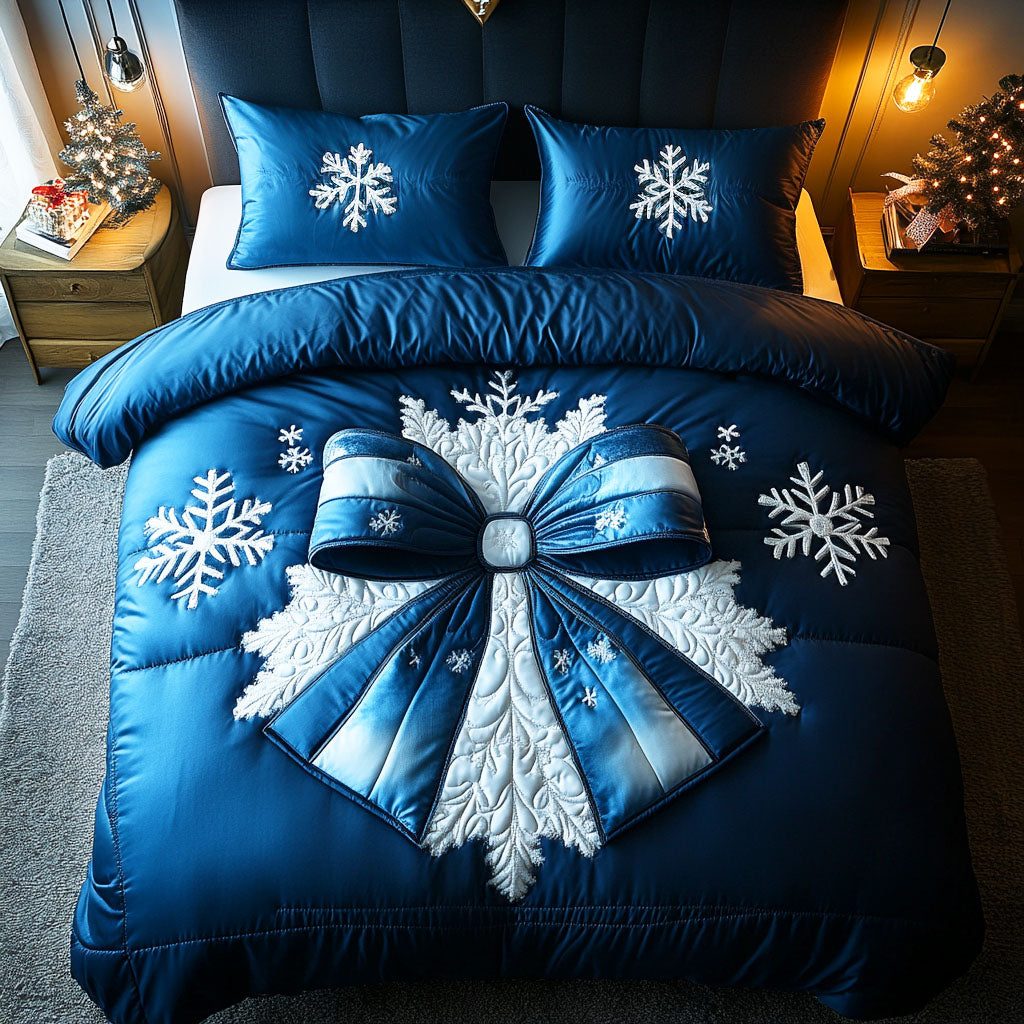 Blue Ribbon quilted 3-piece bedding set on a made bed with two matching pillow shams