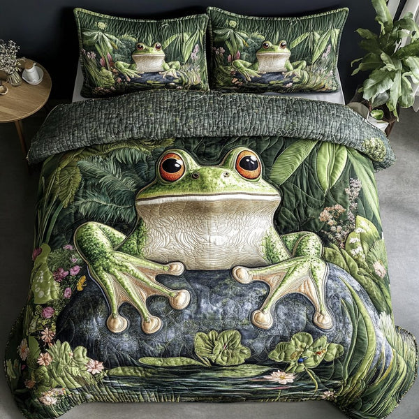 Bog Whisper quilted 3-piece bedding set on a made bed with two matching pillow shams