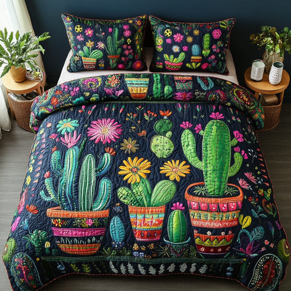 Boho Bloom quilted 3-piece bedding set on a made bed with two matching pillow shams
