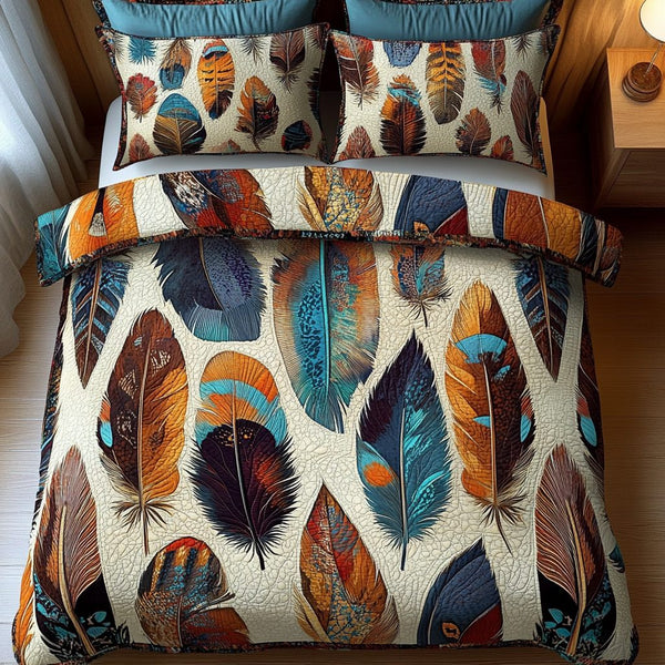 Boho Breeze quilted 3-piece bedding set on a made bed with two matching pillow shams
