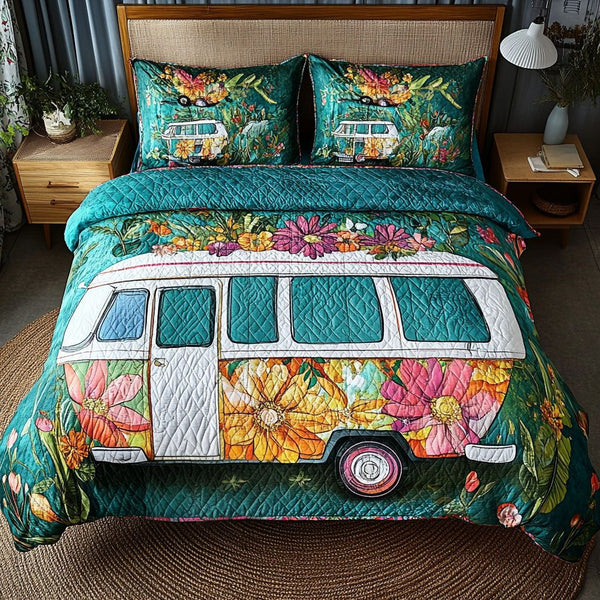 Boho Journey quilted 3-piece bedding set on a made bed with two matching pillow shams