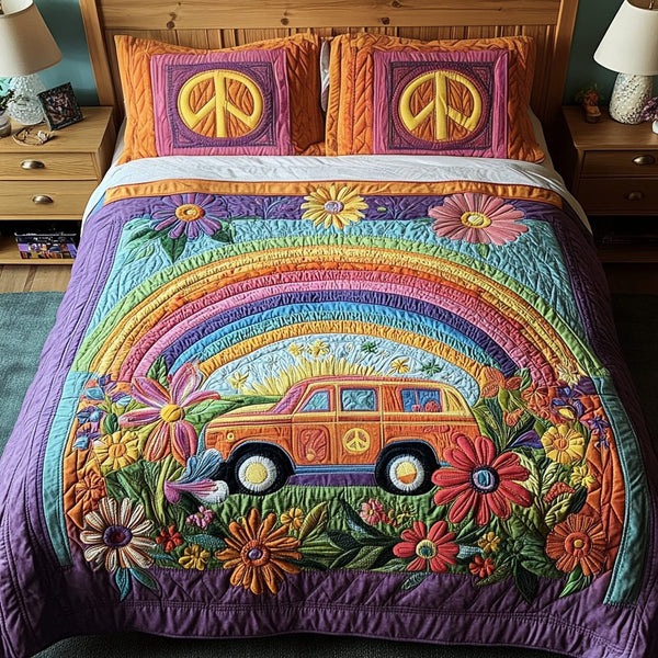 Boho Journey quilted 3-piece bedding set on a made bed with two matching pillow shams