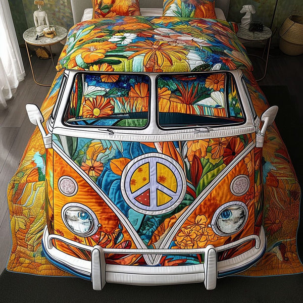 Boho Nomad quilted 3-piece bedding set on a made bed with two matching pillow shams