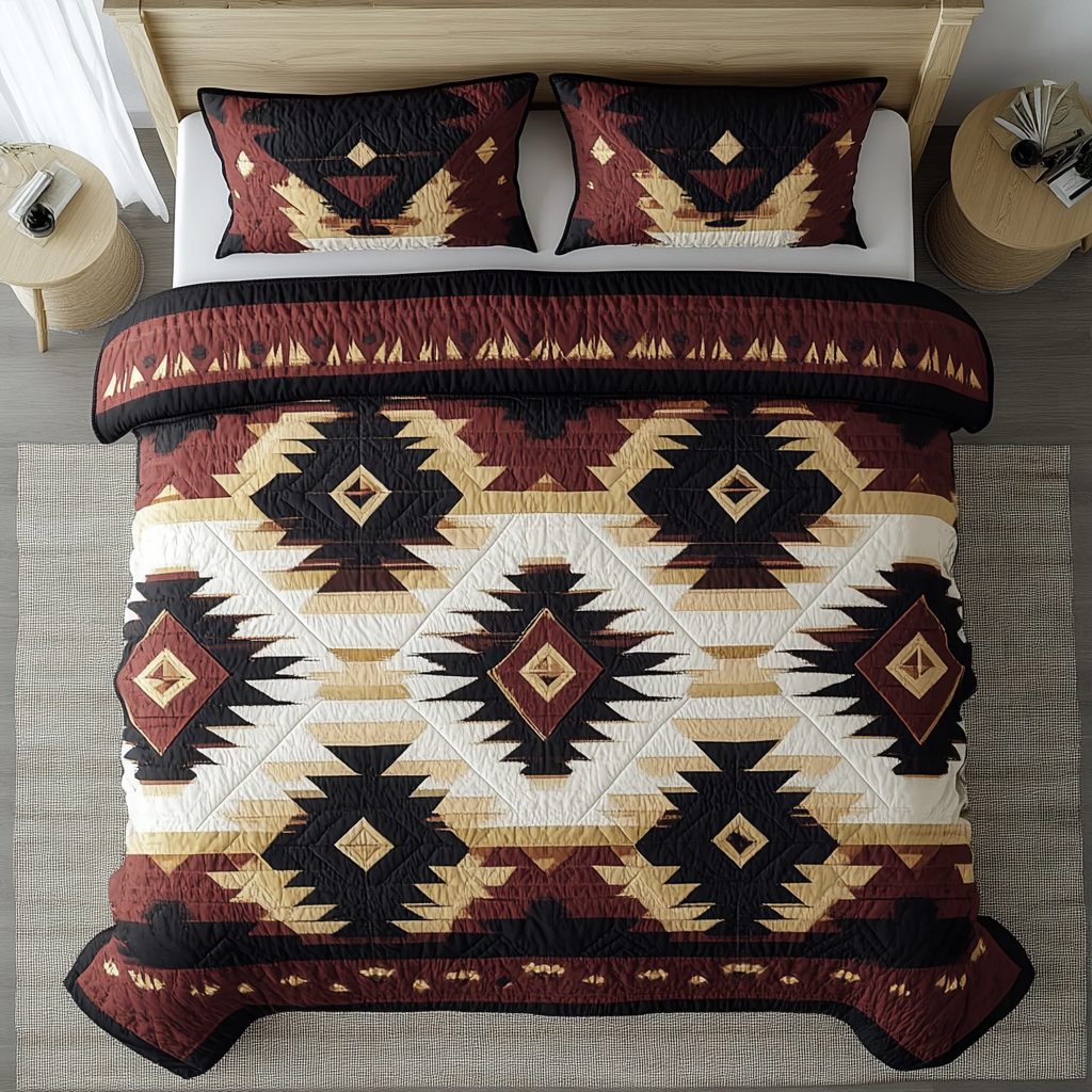 Boho Radiance quilted 3-piece bedding set on a made bed with two matching pillow shams