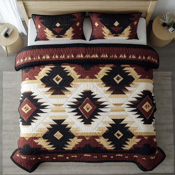 Boho Radiance quilted 3-piece bedding set on a made bed with two matching pillow shams