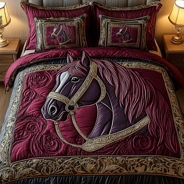 Bold Beauty quilted 3-piece bedding set on a made bed with two matching pillow shams
