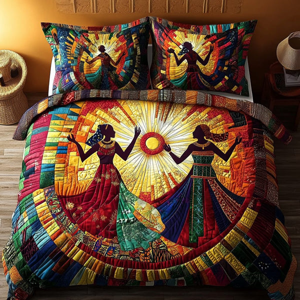 Bold Beauty quilted 3-piece bedding set on a made bed with two matching pillow shams
