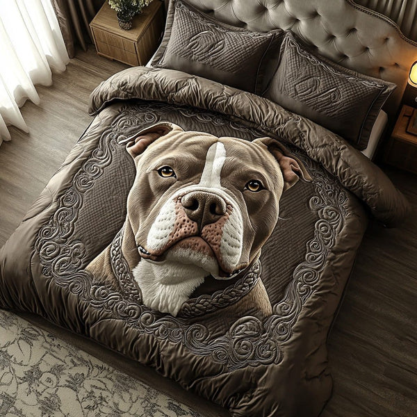 Bold Bite quilted 3-piece bedding set on a made bed with two matching pillow shams