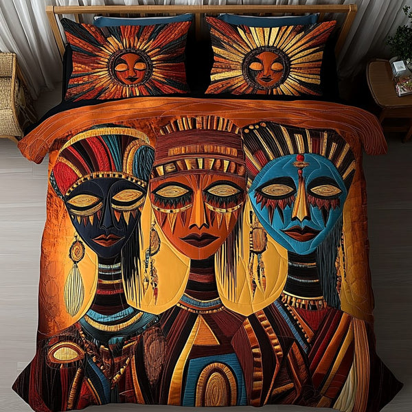 Bold Heritage quilted 3-piece bedding set on a made bed in a farmhouse bedroom