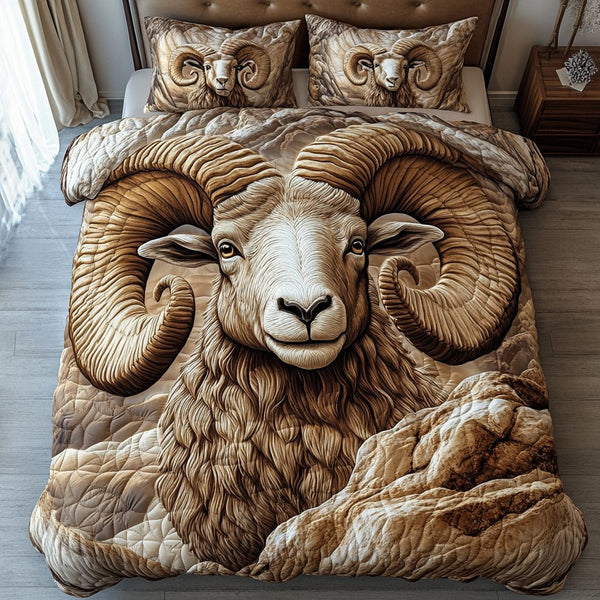 Bold Horns quilted 3-piece bedding set on a made bed with two matching pillow shams