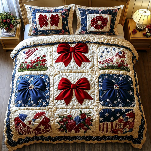 Bold Sparkle quilted 3-piece bedding set on a made bed with two matching pillow shams